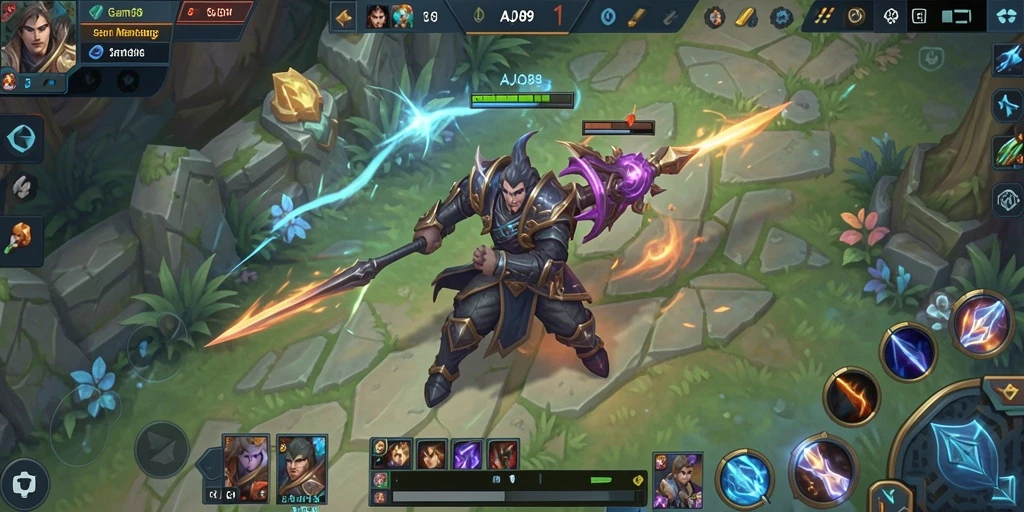 Tampilan gameplay AJO89 dengan karakter dan arena pertempuran yang menakjubkan.