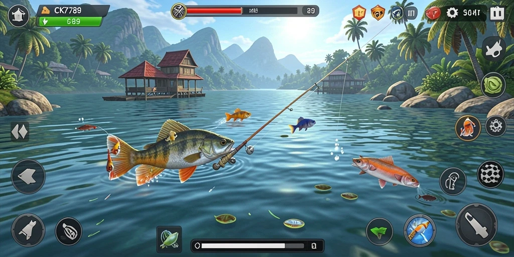 Tampilan gameplay CK789 yang menakjubkan saat memancing di laut.