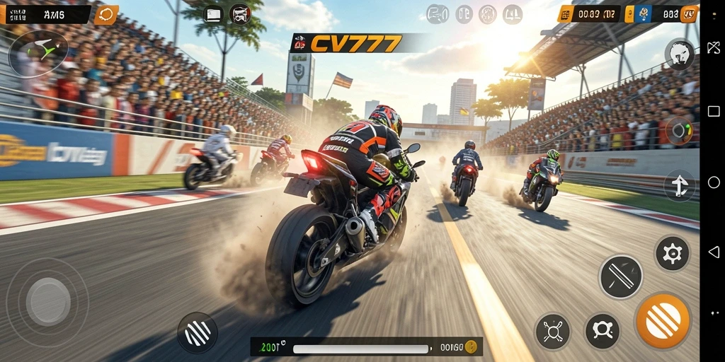 Tampilan gameplay CV777 dengan balapan motor yang seru dan mendebarkan.