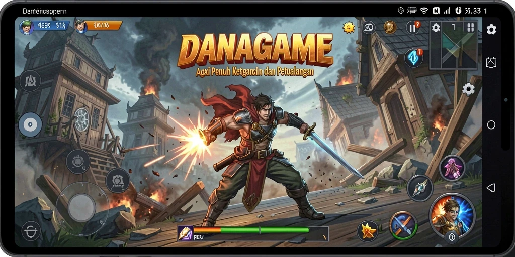 Tampilan aksi menegangkan dalam permainan DANAGAME yang menarik.