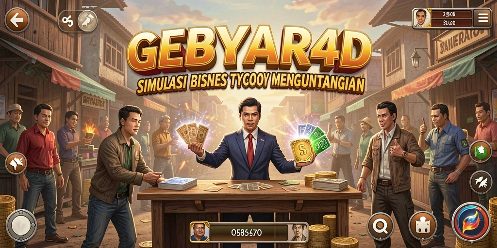 Tampilan game GEBYAR4D yang menunjukkan keseruan dalam mengelola bisnis Tycoon.