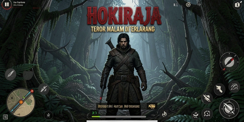 Tangkapan layar menampilkan suasana menakutkan di dalam hutan HOKIRAJA.