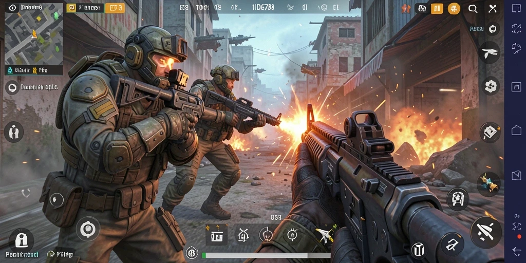 Screenshot ID678 menunjukkan aksi menegangkan dalam pertempuran FPS.