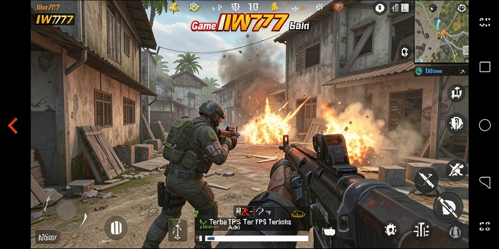 Tampilan gameplay IW777 yang intens dan penuh aksi TPS.