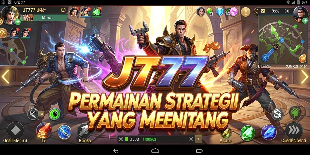 Tangkapan layar JT777 menunjukkan aksi pertempuran dan pembangunan strategi yang menarik.