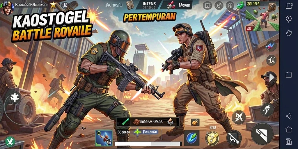 Tampilan seru gameplay KAOSTOGEL dalam pertempuran Battle Royale.