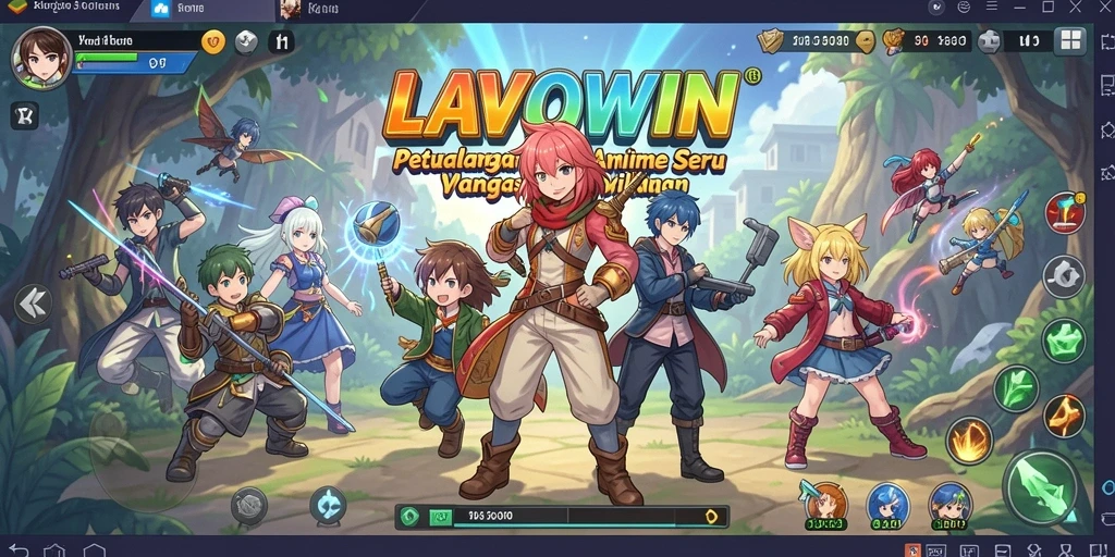 Tampilan gameplay LAVOWIN dengan karakter anime yang hidup.