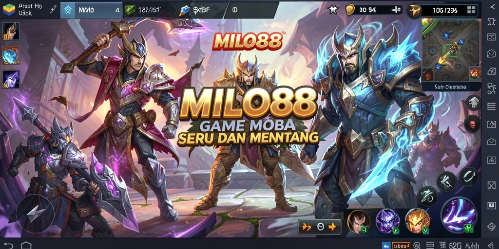 Tampilan gameplay menarik di <strong>MILO88</strong> yang menunjukkan aksi pertarungan MOBA.