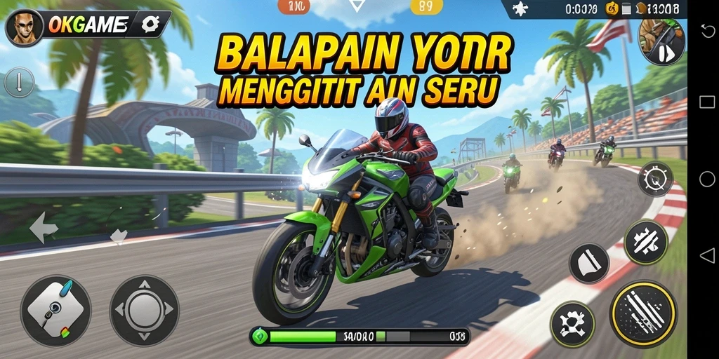 Tangkapan layar menampilkan balapan motor seru di trek yang menantang.