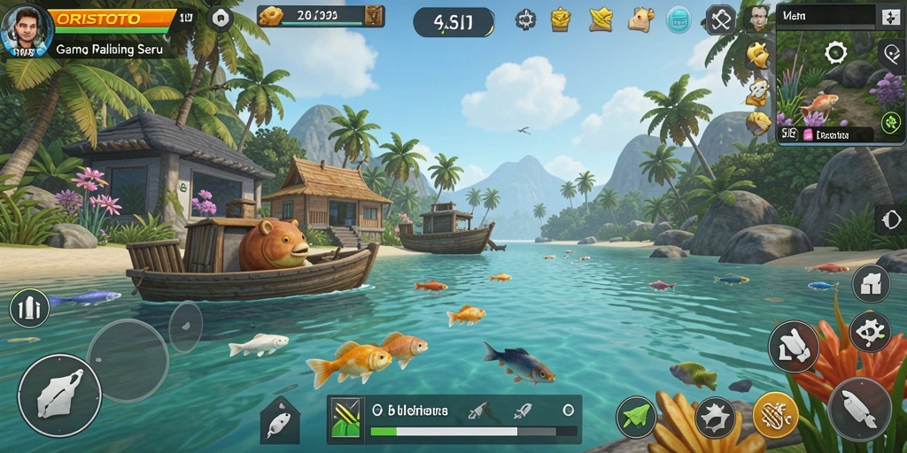 Tampilan gameplay ORISTOTO dengan momen memancing yang menegangkan.