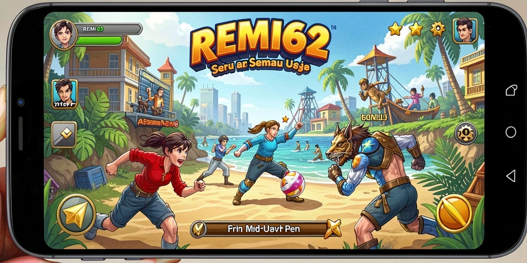 Tampilan permainan <strong>REMI62</strong> yang penuh warna dan menarik.