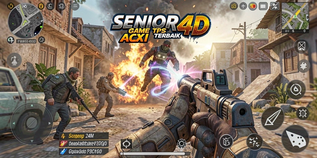 Tampilan seru dari gameplay aksi SENIOR4D dalam pertempuran.