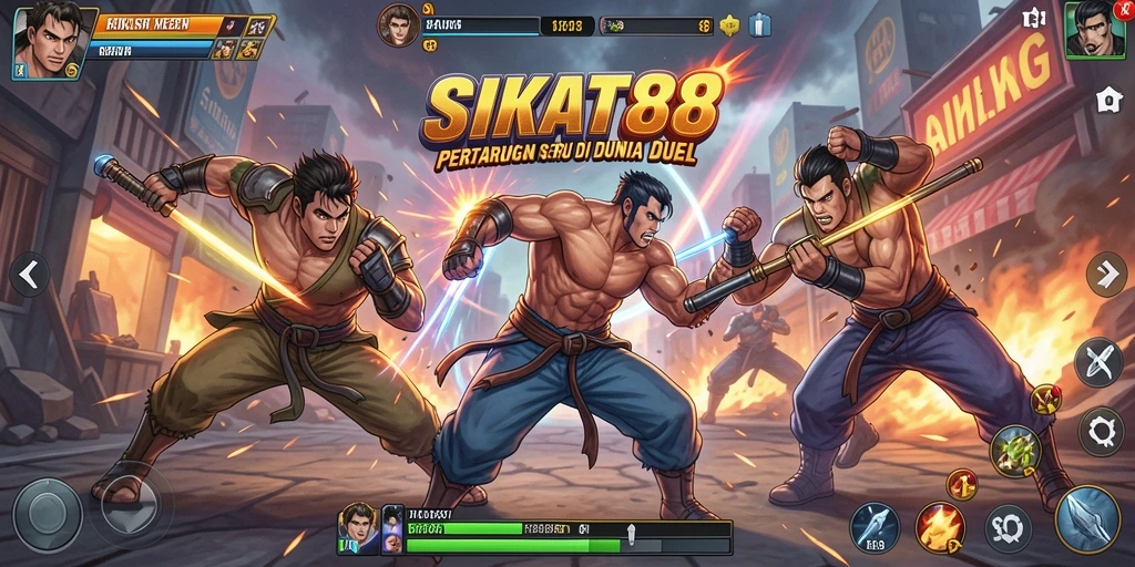 Gameplay bertarung seru SIKAT88 dengan karakter unik.