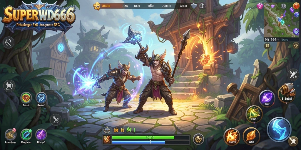 Screenshot SUPERWD666 menampilkan aksi pertarungan seru di dunia RPG.