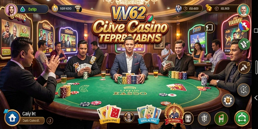 Screenshot gameplay Live Casino VV62 dengan dealer langsung yang interaktif.
