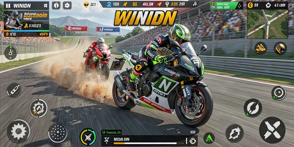 Gameplay mendebarkan dalam balapan motor yang seru.