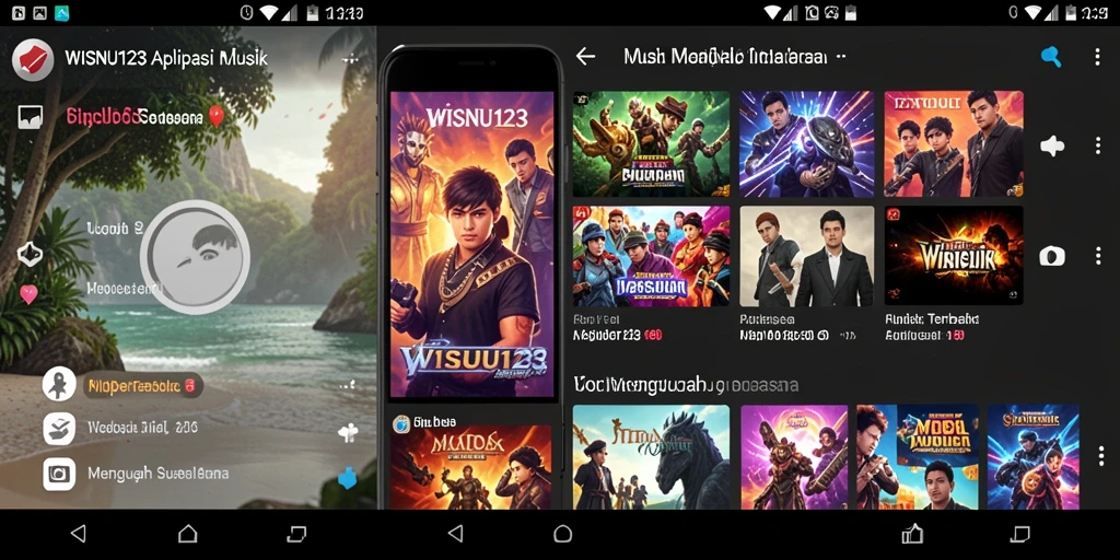 Screenshot WISNU123 menunjukkan pengguna menikmati fitur karaoke dengan lirik di layar.