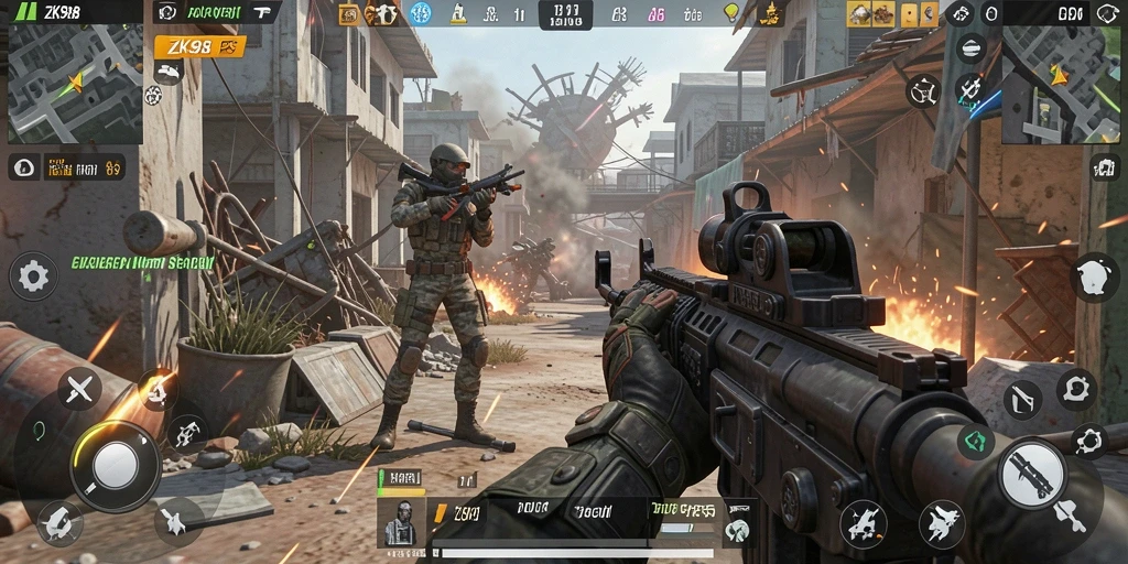 Screenshot utama ZK988 menampilkan aksi tempur yang mendebarkan dalam permainan FPS.
